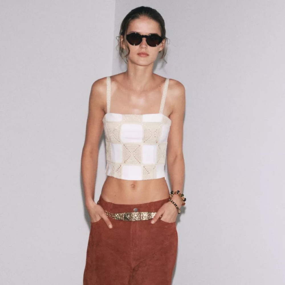 Zara Interlock Patchwork Crochet Top - image 2